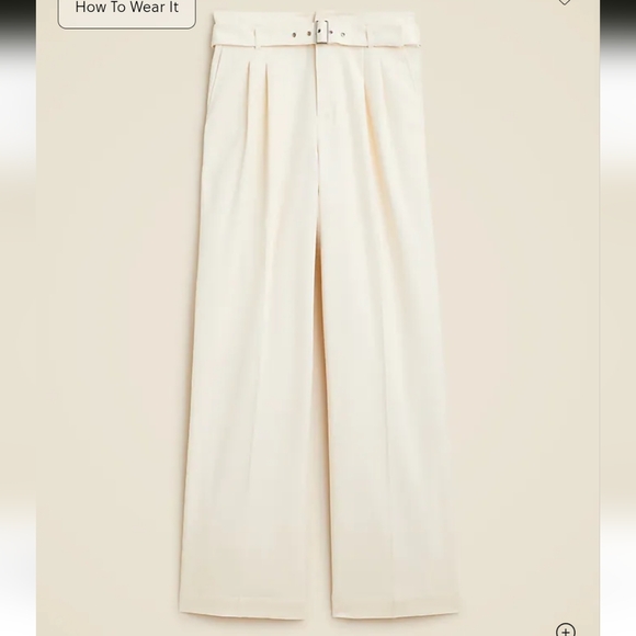 J. Crew 2024 Belted Wide-Leg Trouser City Twill Cream Quiet Luxury Size 10 - Picture 2 of 10
